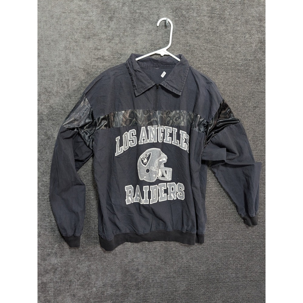 Vintage Los Angeles Raiders Quarter Zip Windbreaker Jacket Black Women S M
